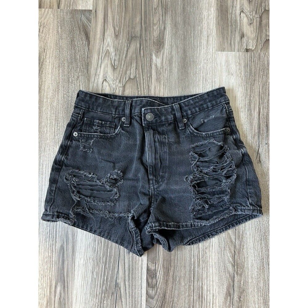 American Eagle Ripped High Waisted Mom Shorts Black Size 2 Y2K Festival Grunge